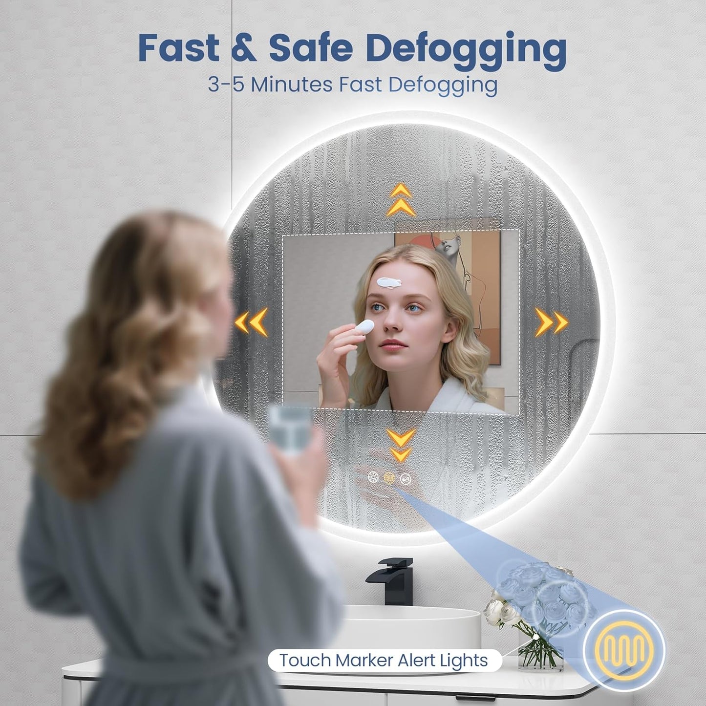 STARLEAD 32" LED Bathroom Mirror with Lights, Bluetooth Speaker, Anti-Fog, 3 Color Temperature Dimmable Brightness, Waterproof Tempered Glass Frontlit & Backlit Round Shape