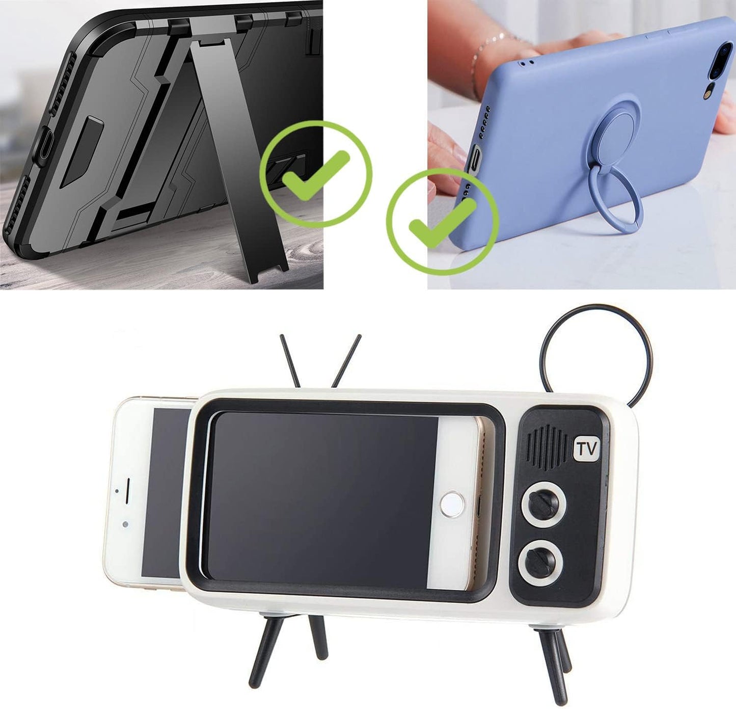 Retro TV Phone Stand with Mini Bluetooth Speaker - PTH800