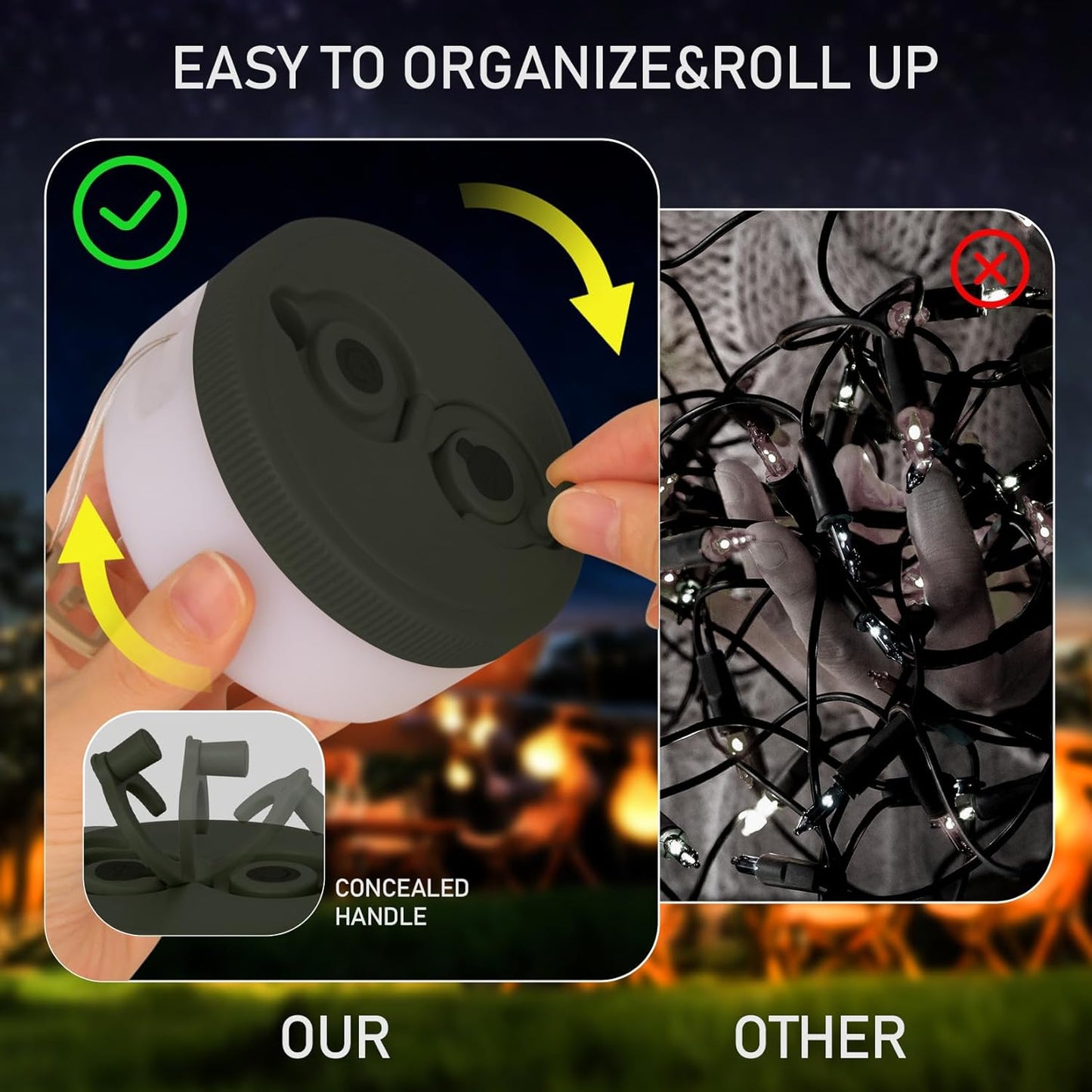 Geisofu Outdoor Camping String Lights - Rechargable with 5 Lighting Modes