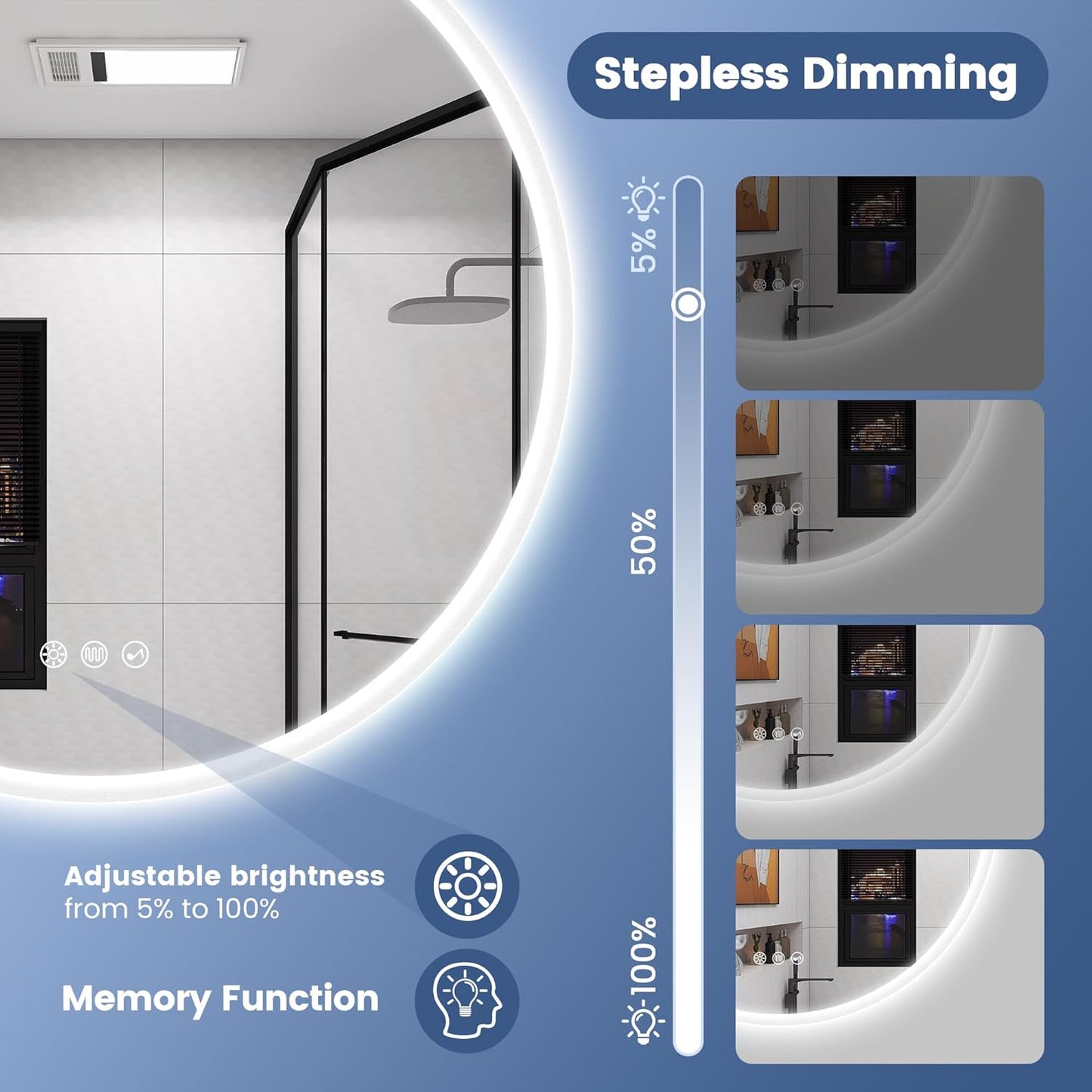 STARLEAD 32" LED Bathroom Mirror with Lights, Bluetooth Speaker, Anti-Fog, 3 Color Temperature Dimmable Brightness, Waterproof Tempered Glass Frontlit & Backlit Round Shape