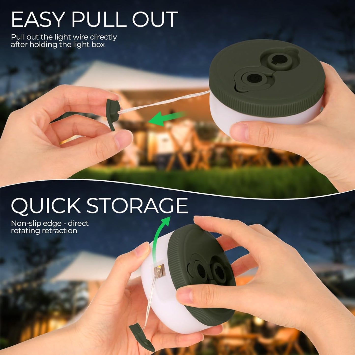 Geisofu Outdoor Camping String Lights - Rechargable with 5 Lighting Modes