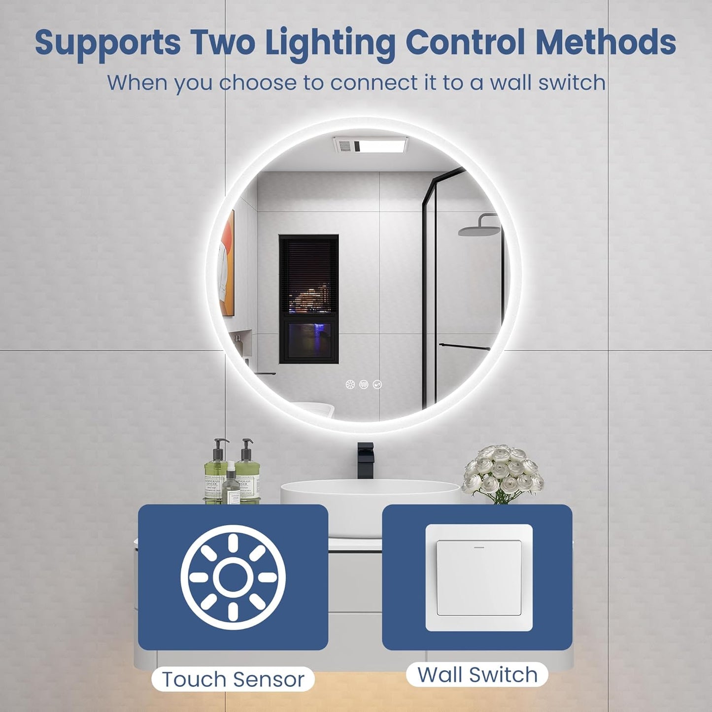 STARLEAD 32" LED Bathroom Mirror with Lights, Bluetooth Speaker, Anti-Fog, 3 Color Temperature Dimmable Brightness, Waterproof Tempered Glass Frontlit & Backlit Round Shape