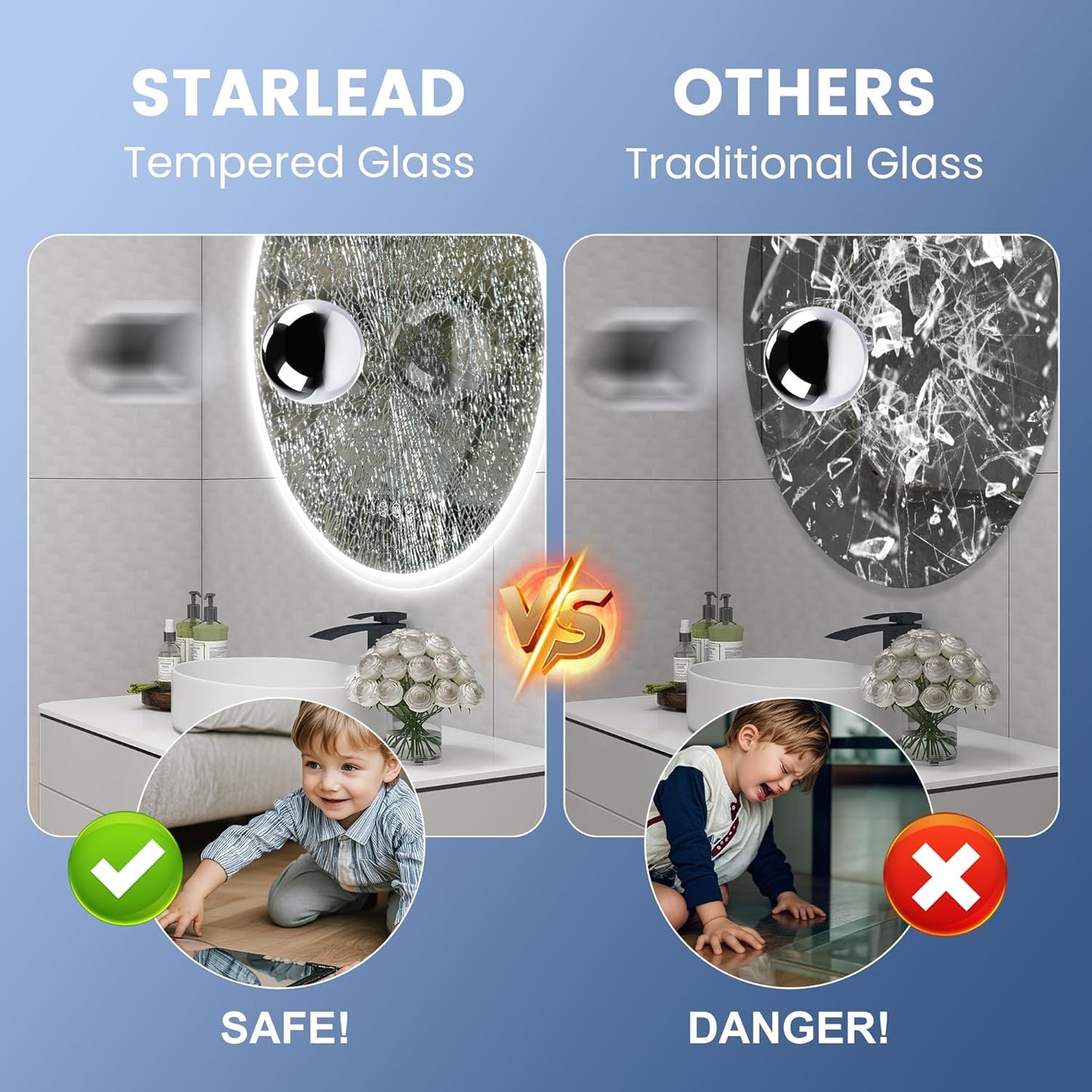 STARLEAD 32" LED Bathroom Mirror with Lights, Bluetooth Speaker, Anti-Fog, 3 Color Temperature Dimmable Brightness, Waterproof Tempered Glass Frontlit & Backlit Round Shape