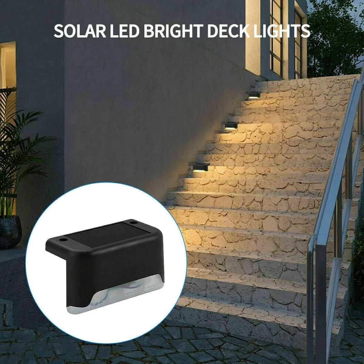 Modern Solar Powered Stair, Deck & Fence Lights - Outdoor Waterproof LED - 8 Pack