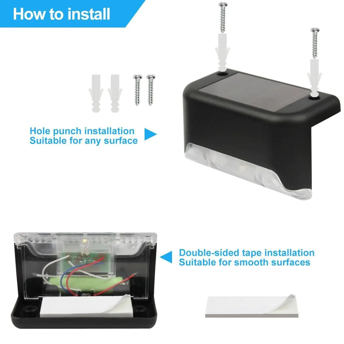 Modern Solar Powered Stair, Deck & Fence Lights - Outdoor Waterproof LED - 8 Pack