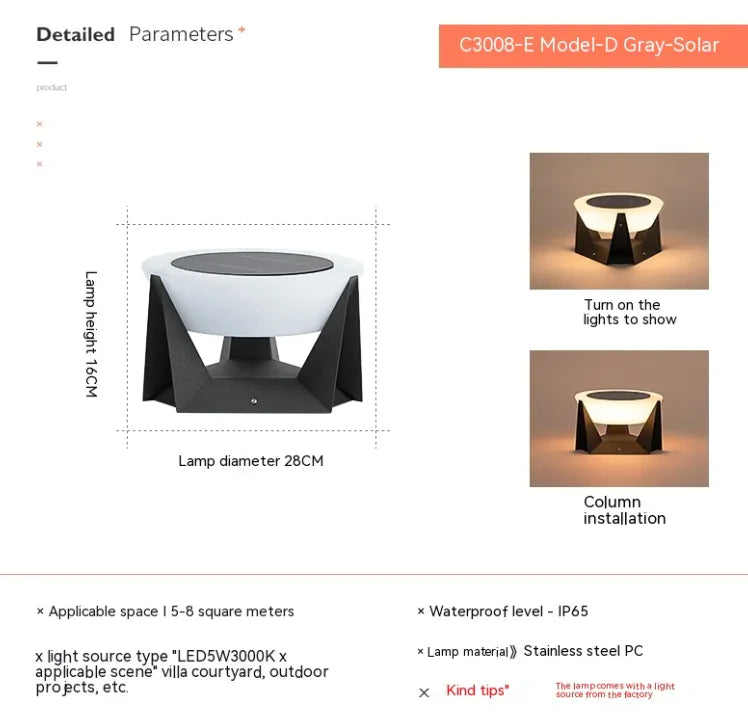 Modern Solar Powered Pillar Lamp