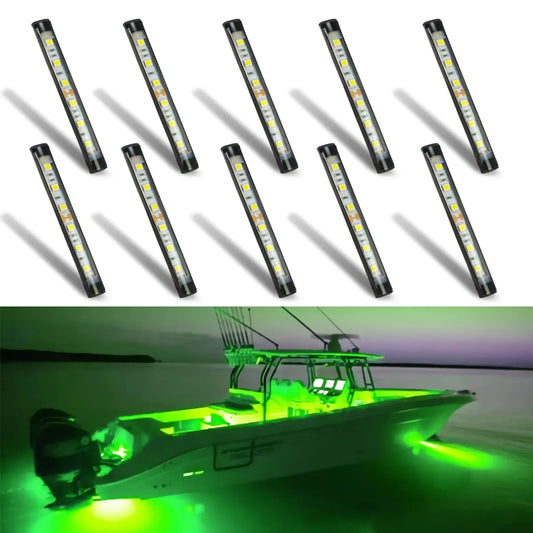 Marine LED Waterproof Lights (Attachable) x10 Pack - Green