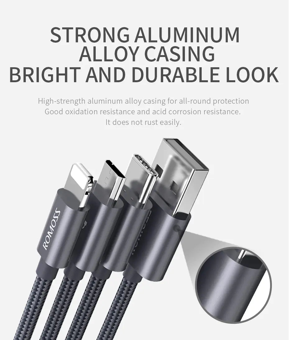 ROMOSS 1.5m 3-in-1 Type-C/Lightning Charging Cable