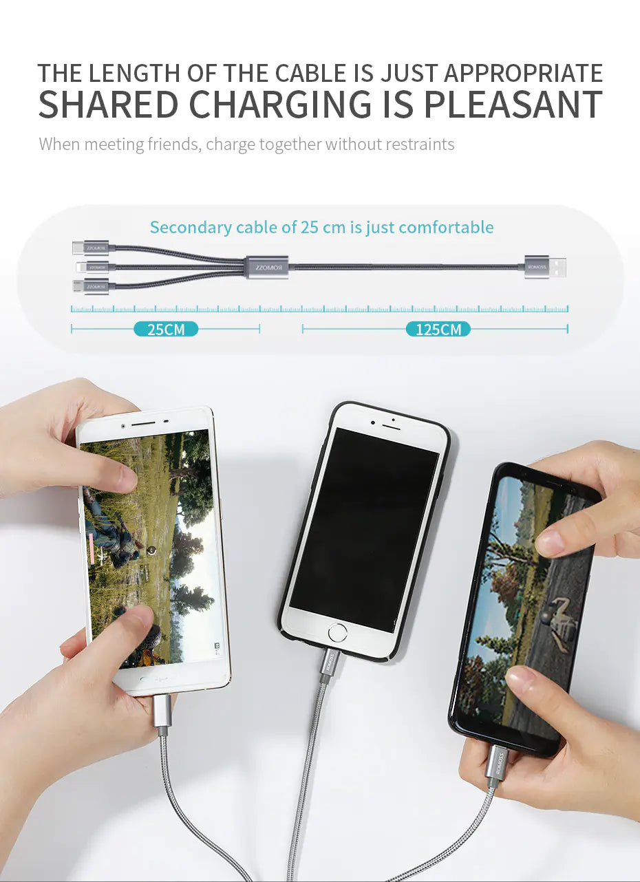 ROMOSS 1.5m 3-in-1 Type-C/Lightning Charging Cable
