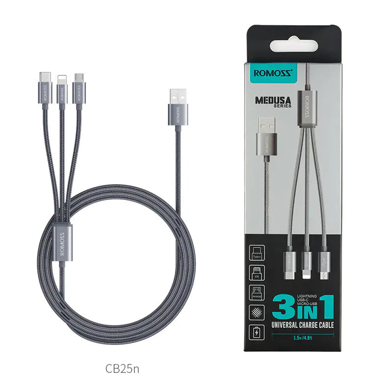 ROMOSS 1.5m 3-in-1 Type-C/Lightning Charging Cable